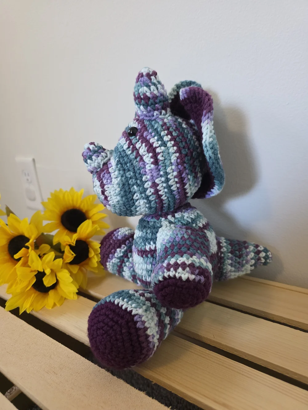 Handmade Crochet Blue and Purple Triceratops Plush Toy